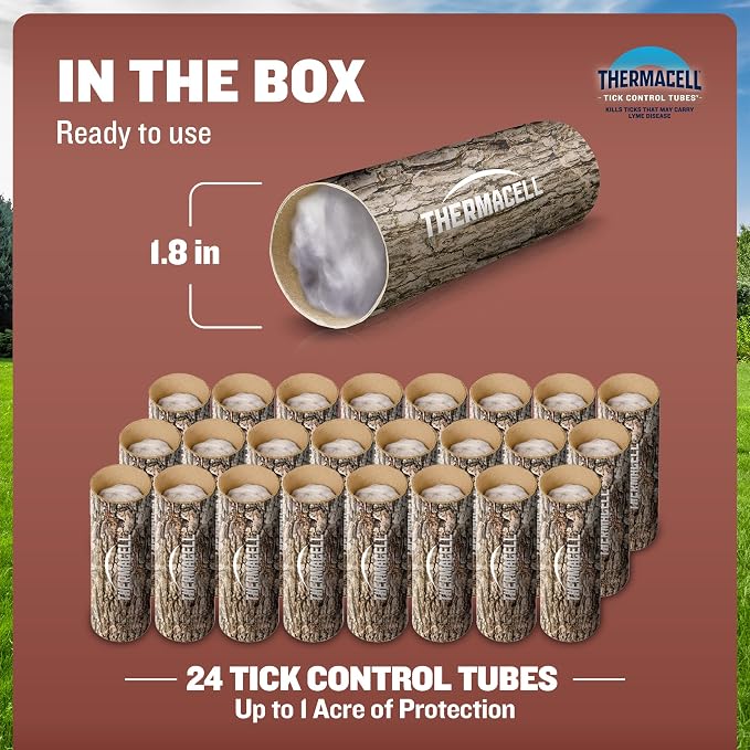 Thermacell Tick Control Tubes; 24 Per Box; No Spray, Easy-to-Use; Kills Ticks That May Carry Lyme Disease; Place in Backyard, Gardens or Wooded Areas Twice a Year; Won't Harm Kids, Pets or Environment