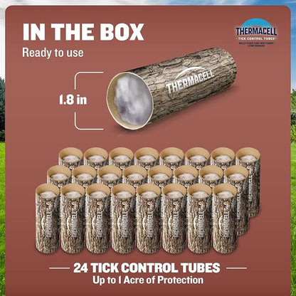 Thermacell Tick Control Tubes; 24 Per Box; No Spray, Easy-to-Use; Kills Ticks That May Carry Lyme Disease; Place in Backyard, Gardens or Wooded Areas Twice a Year; Won't Harm Kids, Pets or Environment