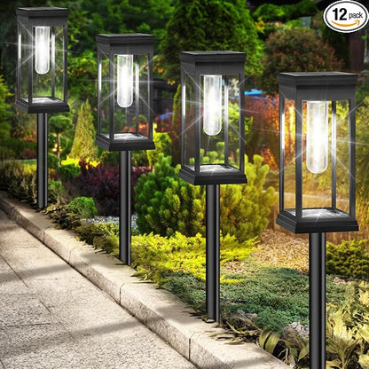 BesLowe Upgraded Solar Pathway Lights Outdoor, 12-Pack Large LED Solar Light Outdoor Waterproof, Super Bright Outside Lights for Yard, Sun-Powered Landscape Lighting for Garden Walkway, Cool White