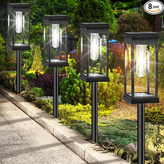 BesLowe Upgraded Solar Pathway Lights Outdoor, 8-Pack Large LED Solar Light Outdoor Waterproof, Super Bright Outside Lights for Yard, Sun-Powered Landscape Lighting for Garden Walkway, Cool White