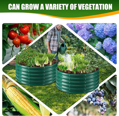 TBMLC 17" Tall Elevated Round Metal Rised Garden Bed- 3.3'x3.3' in Size and 0.8MM Thick Durable Planter Box for Vegetables Flowers Succulent at Patio/Garden Outdoor (Dark Green, 3.3FT Diameter)