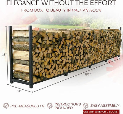 Woodhaven 16-Foot Firewood Rack – Made in USA – 1 Cord Raised Lumber Storage Rack – Keeps Wood Dry & Ready – Heavy-Duty Steel, Lifetime Structural Warranty (Without Cover)