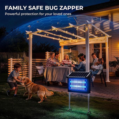 Solar Bug Zapper Outdoor, 4500V Waterproof Mosquito Zapper with 10W Solar Panel, Cordless Rechargeable Electric Fly Zapper, Mosquito Killer Lamp with Auto Sensor for Patio, Backyard, Garden, Camping