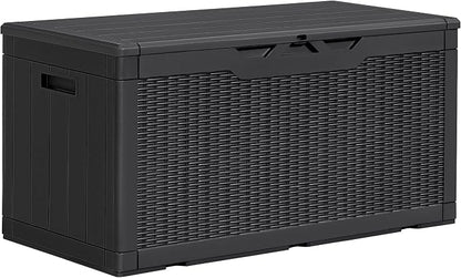Greesum 100 & 31 Gallon Black Resin Lockable Deck Boxes for Outdoor Storage