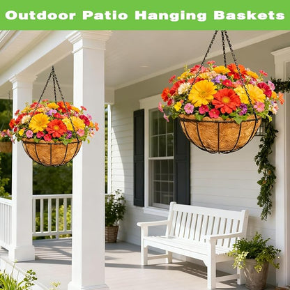2 Pack 12 Inch Black Metal Hanging Basket Hanging Planter with Coco Coir Liner Heavy Duty Hanging Flower Pot Holder for Indoor Outdoor Patio Garden Porch Balcony Decor (Watermelon)