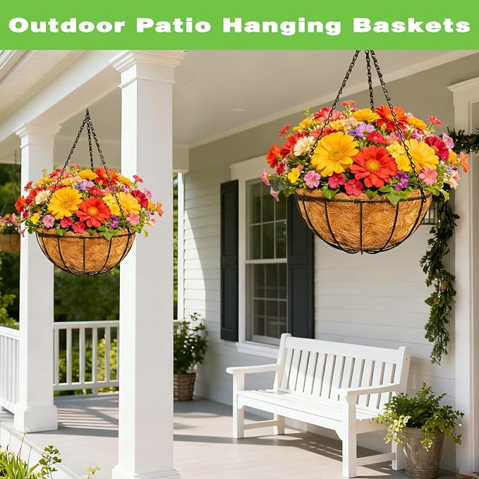 4 Pack 12 Inch Black Metal Hanging Basket Hanging Planter with Coco Coir Liner Heavy Duty Hanging Flower Pot Holder for Indoor Outdoor Patio Garden Porch Balcony Decor (Watermelon)