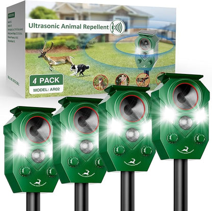 Solar-Powered Ultrasonic Animal Repellent with Motion Sensor, Perfect for Outdoor Yards, Deer Repellent Device with LED Flashing Lights, Effective to Repel Deer, Coyotes, Raccoons, and Cats