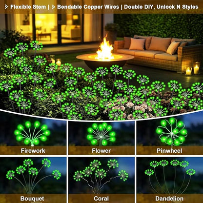 Solar Garden Lights Outdoor, 2 Pack New Upgraded Solar Swaying Starburst Light, Waterproof Fireworks Solar Lights, Yard Patio Pathway Decoration, Green