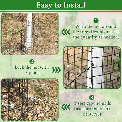6Pcs Tree Trunk Protector, 16.5'' H Metal Mesh Tree Bark Protector with Zip Ties Metal Stakes and Gloves,Expandable Plant Trunk Guard Protectors for Deer Rabbit Rodents Mowers