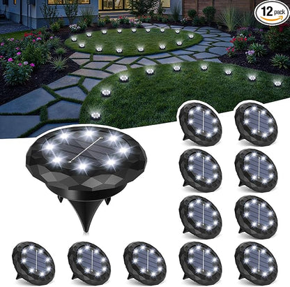 SOLPEX Mini Solar Ground Lights, 12 Pack Pathway Solar Lights Outdoor Waterproof, Garden Lights for Driveway Walkway Yard Landscape (Cool White)