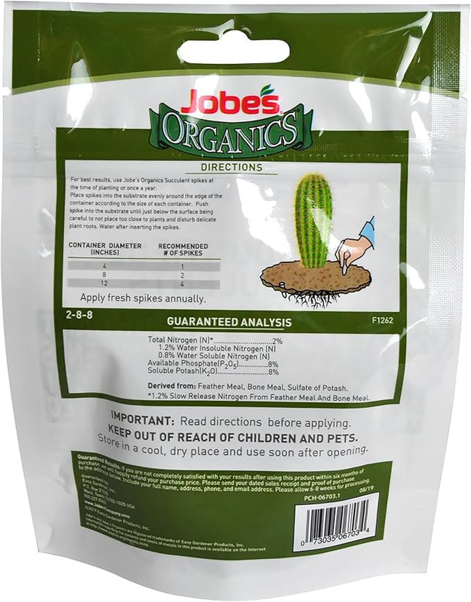 Jobe's Organics Succulent Fertilizer Spikes, Easy Plant Care for Succulent, Cactus, and Aloe Vera Plants, 12 Count