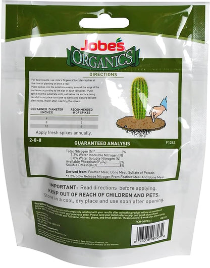 Jobe's Organics Succulent Fertilizer Spikes, Easy Plant Care for Succulent, Cactus, and Aloe Vera Plants, 12 Count