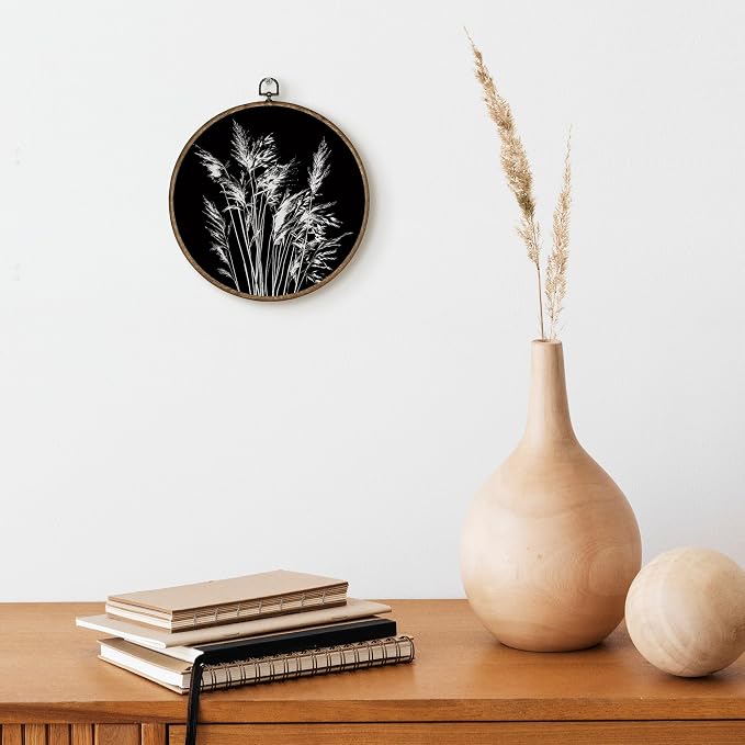 TLESKE Black Vintage Botanical Round Wall Art Decor Framed 10x10, Boho Wildflower Floral Fall Canvas Wall Art Prints Artwork, Rustic Wall Hanging Room Door Decorations Decor for Living Room Bedroom