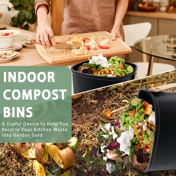 MUMTOP Bamboo Fiber Compost Bin Kitchen Countertop Compost Bin with lid – Small Compost Bin Made of Sustainable Bamboo Fiber Includes Charcoal Filter