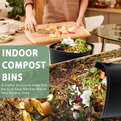 MUMTOP Bamboo Fiber Compost Bin Kitchen Countertop Compost Bin with lid – Small Compost Bin Made of Sustainable Bamboo Fiber Includes Charcoal Filter