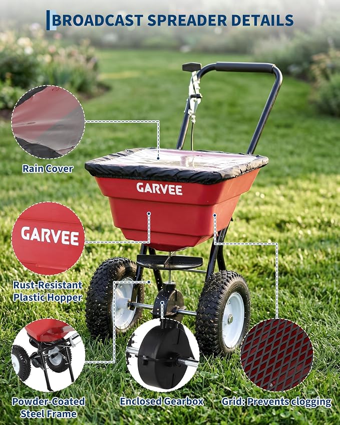 80 LBS Push Broadcast Spreader, 12FT Spreading Width, 13in All-Terrain Wheels, Adjustable Flow Control, Heavy Duty Walk Behind Lawn Spreader for Fertilizer, Grass Seed, Ice Melt, Salt