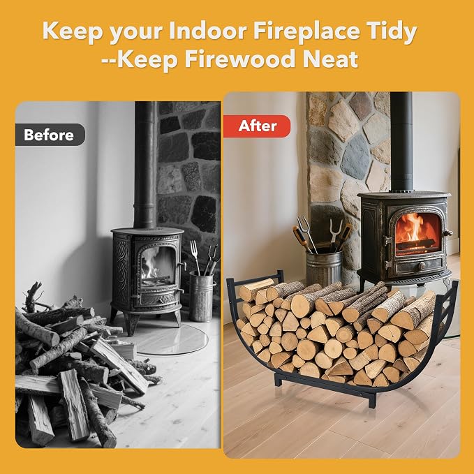 facka 30 Inch Firewood Rack Outdoor Metal Wood Rack | Iron Fire Log Stacker Holder for Fireplace, Patio, Porch, Yard, Garden, Indoor Outdoor Wood Storage