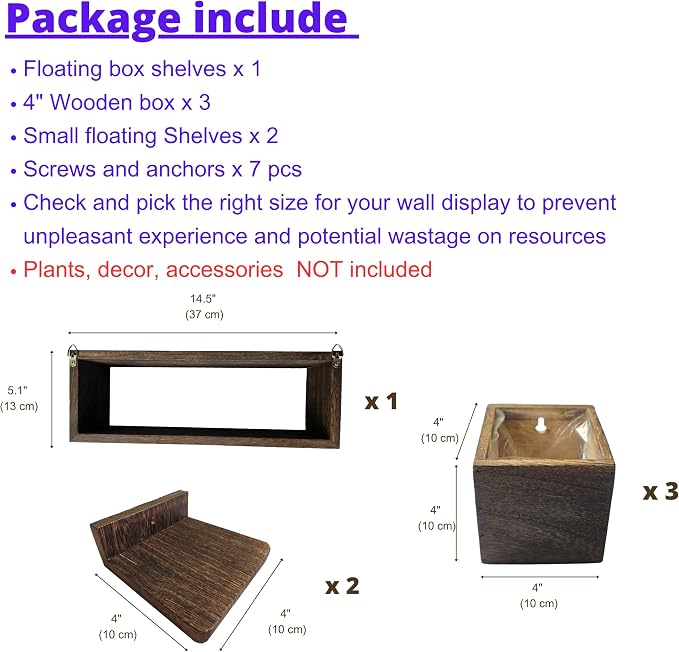LaLaGreen Wood Planter Box for Indoor Plants (6 Pack) Hanging Wall Planters | Wall Planters for Dried Flowers Wall Mount Greenery Decor Living Room, Bedroom, Kitchen, Office Home Garden