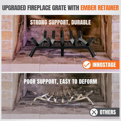 Fireplace Grates with Ember Retainer - 17 Inch Fireplace Log Grate, Firewood Wood Log Holder Rack, Inside Wrought Cast Iron Fire Grate for Hearth Indoor Outdoor Camping