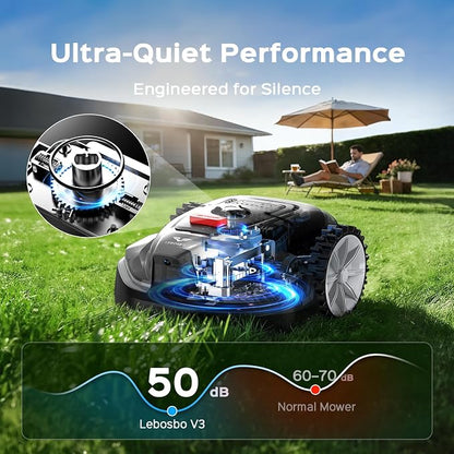 V3 Robotic Lawn Mower with AI Vision Obstacle Avoidance, Smart APP Control, Low-Noise Operation, Adjustable Cutting Height, No-Go Zones, Ideal Robot Lawn Mower for Lawns Up to 1600 Sq.Ft
