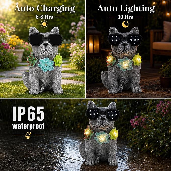 Solar Garden Statues Dog with Succulent and LED Lights Birthday Gifts for Women Mom Grandma Solar Outdoor Decor for Patio Backyard Yard Lawn Decoration-Unique Housewarming Gifts