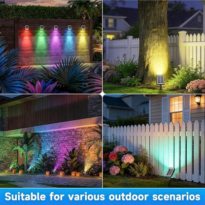 RGB Solar Spot Lights : 2 IN 1 Solar Lights Outdoor with 8 Lighting Modes & PC Light Guide Column for Tree Garden Yard Pathway | RGB Color Changing Landscape Lights | IP65 Waterproof | 4 Pack