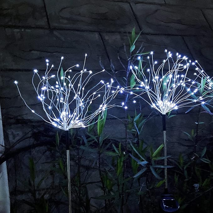 JJGoo Solar Firework Lights, 2 Pack 180 LEDs 2 Lighting Modes Solar Lights Outdoor Waterproof for Garden Patio Walkway Pathway Party Wedding Christmas Decorative - Cool White