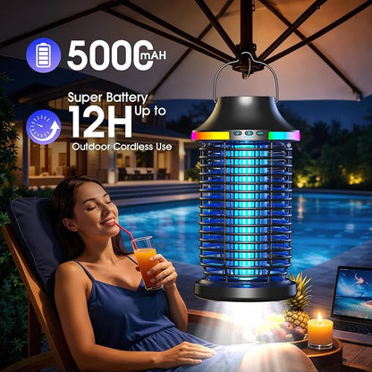 Bug Zapper Outdoor Cordless, 2026 Upgraded 4200V Electric Mosquito Zapper 5 in 1 Rechargeable Bug Zapper Outdoor Waterproof with 5000mAH Battery, Portable Fly Zapper Insect Zapper for Patio Camp