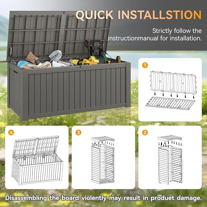 Outdoor Storage Box, 180 Gallon Resin Deck Boxes Outdoor Waterproof For Patio Furniture, Garden Tools, Pool Supplies, Lockable And UV Resistant (Striped Gray)