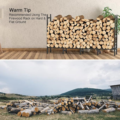 5.3ft Outdoor Indoor Firewood Rack Holder for Fireplace Wood Storage, Adjustable Fire Log Stacker Stand, Heavy Duty Logs Stand Stacker Holder for Fireplace Metal Lumber Storage Carrier Organizer