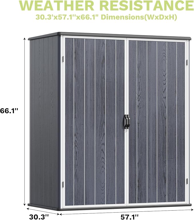 Devoko 5x3 FT Resin Storage Shed with Floor, Small Plastic Vertical Outdoor Cabinet with Lockable Door, Waterproof Tool Garden Shed for Backyard Patio Lawn, Dark Gray