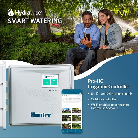 Hunter PRO-HC WiFi Sprinkler Controller, 12-Zone Smart Irrigation Timer | Indoor/Outdoor 12-station smart irrigation controller with Hydrawise app control, touchscreen, and weather-based scheduling
