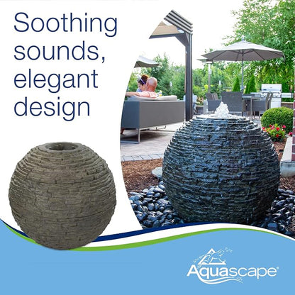 Aquascape Stacked Slate Sphere Fountain, 24 Inch Diameter 61 cm, Lightweight Fiber-Resin Composite Decorative Water Feature, Includes Tubing for Easy Setup, 78287