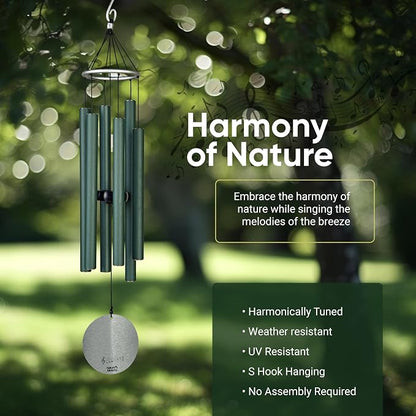 Nature’s Melody Aureole Tunes Wind Chimes – Outdoor Windchime with 6 Tubes Tuned to E Pentatonic Scale, 100% Rustproof Aluminum, Powder Finish & S Hook Hanger for Sympathy, Memorial Gift or Zen Garden