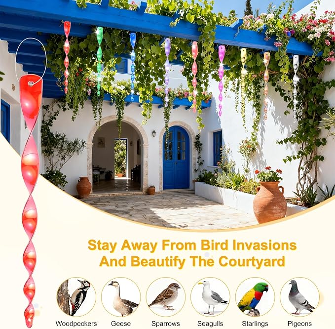 M METERXITY 16-Pack Bird Reflective Rods 11.5 Inch Spiral Bird Scare Rods Hanging Birds Deterrent Device for Yard/Patio/Garden/Farm/Decoration [Red]