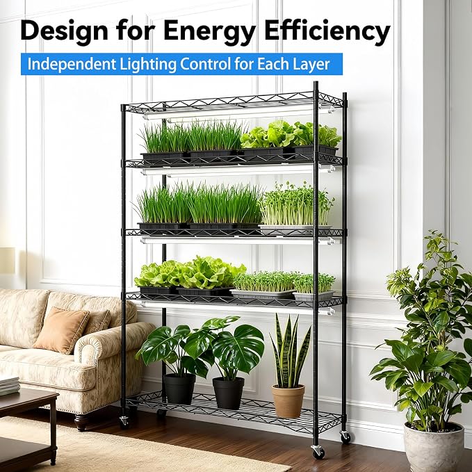 JESLED Indoor Greenhouse with Grow Light, 47.2x13.8x70IN | 4FT Full Spectrum 5000K LED for Seed Starting, Tiered Lighting Control, Built-in Timer & Thermo-Hygrometer