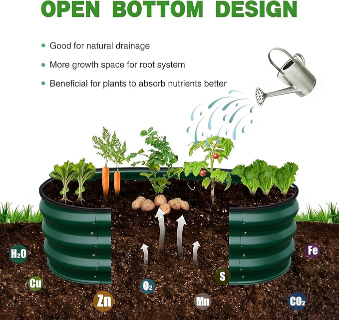 GrowHaus 4x2x1ft Galvanized Raised Garden Bed, Planter Boxes Outdoor Metal Garden Beds for Planting Vegetables Flowers Herbs Dark Green 2 Pack