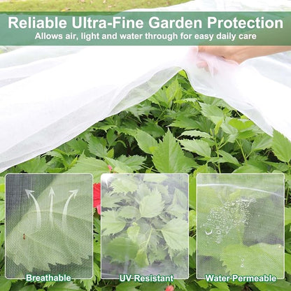 KLEWEE Garden Netting Kit for Raised Beds, 10 x 33 ft Ultra Fine Mesh Netting and 6 Sets Fiberglass Garden Hoops, Garden Bed Row Covers for Plants Vegetables from Animals Barrier Insects Bugs