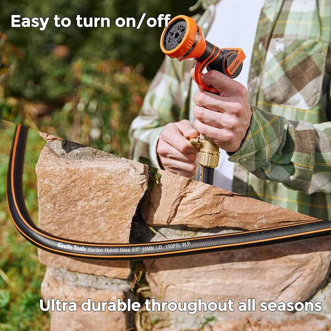 Giraffe Tools Garden Hose 5/8" with Shut off Valve, Custom Length, Heavy Duty, No Kink, Flexible, Rubber Garden Hose, Leakproof Water Hose, 600 Burst PSI, 100ft Male to Female Hose