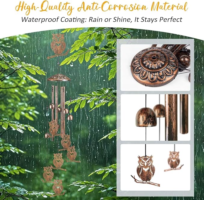 Owl Wind Chimes for Outside,Gardening Gifts for owl Lover，Women，Men，Mom，Birthday Party Decorations,Memorial Gifts,Wind Chimes Outdoors，Indoors,Room,Home,Wall,Garden,Patio,Yard Decor