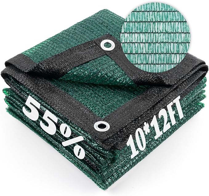 Cool Area 55% Sun Shade Cloth Mesh Tarp with Grommets for Plant Cover 10x12ft Patio Canopy Garden Pergola Greenhouse Car Barn Kennel Dark Green