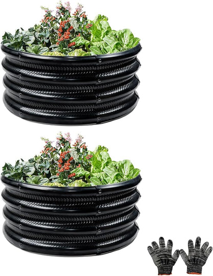 Gartist 2 Pcs 2x2X1 FT Round Galvanized Raised Garden Bed Kit, Black Outdoor Planter Garden Bed, Metal Raised Box for Vegetables, Fruits, Flowers & Herbs