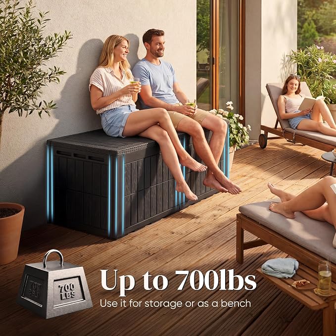 Quictent 220 Gallon Heavy Duty Resin Deck Box, Weatherproof Waterproof Outdoor Storage Bench, UV Resistant Lockable Container for Garden, Pool Supplies, Patio Cushions & Furniture Accessories