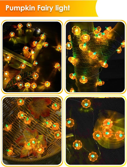 2 Pack 60LED Fall Decorations 3D Pumpkin String Lights Battery Operated, 20FT Orange Fall Lights with Remote & Timer, Waterproof 8 Modes Fairy Twinkle Light for Harvest Thanksgiving Halloween Decor