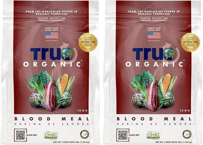 True Organic Blood Meal – High-Nitrogen Organic Fertilizer for Rapid Vegetative Growth – 3lb Bag Covers 104 Sq. Ft. (Pack of 2)