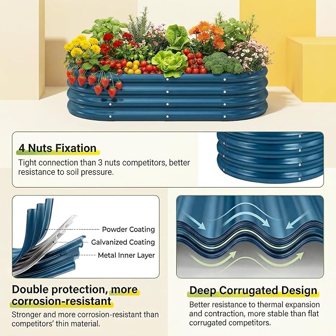 Land Guard 2Pcs 8ft Galvanized Steel Raised Garden Bed, 8 x 4 x 1 ft Large Metal Raised Planter Beds, Raised Garden Bed for Vegetables, Blue