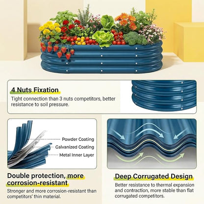 Land Guard 2Pcs 8ft Galvanized Steel Raised Garden Bed, 8 x 4 x 1 ft Large Metal Raised Planter Beds, Raised Garden Bed for Vegetables, Blue