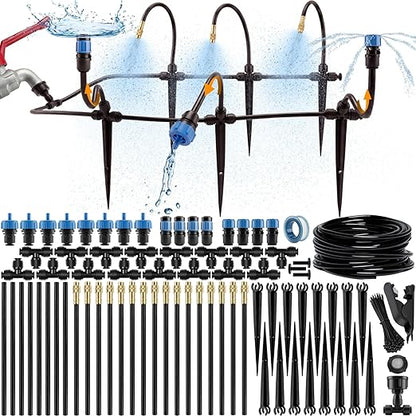 CARPATHEN Drip Irrigation System Kit - Complete Garden Irrigation Kit with 16pcs 360° Adjustable Atomizing Copper Nozzles - Watering Spray System for Raised Beds, Potted Plants, Greenhouse