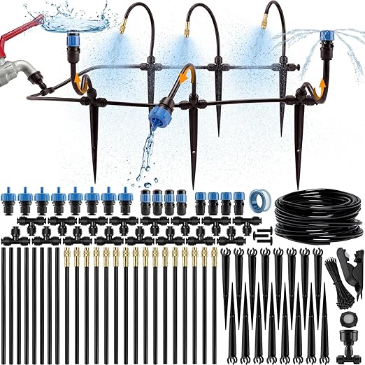 CARPATHEN Drip Irrigation System Kit - Complete Garden Irrigation Kit with 16pcs 360° Adjustable Atomizing Copper Nozzles - Watering Spray System for Raised Beds, Potted Plants, Greenhouse