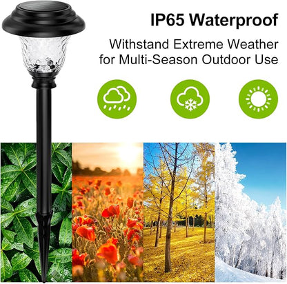 Glass Solar Lights Outdoor waterproof, 8 Pack Super Bright Solar Pathway Lights, Up to 12 Hrs Long Last Auto On/Off Garden Lights Solar Powered, Stainless Steel LED Light For Yard Landscape Warm White